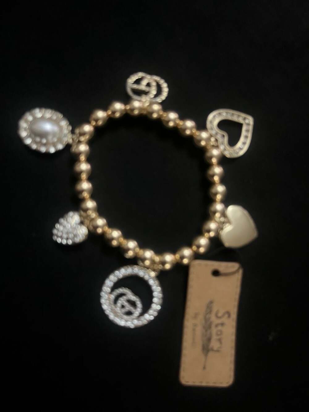 Story by Kranz & Ziegler Beaded Stretch Charm Bracelet with Pearls and Crystal H